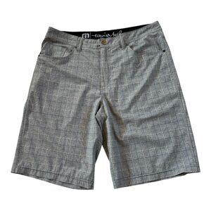 Travis Mathew Shorts‎ Mens 34 Heather Gray Check 11'  Hybrid Performance Stretch